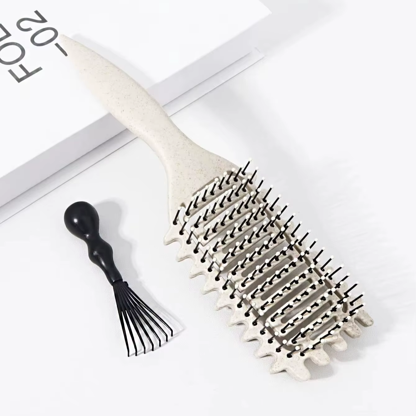 Brosse de coiffure bouclée ajourée avec ensemble de nettoyage de peigne, réduisant les frisottis et