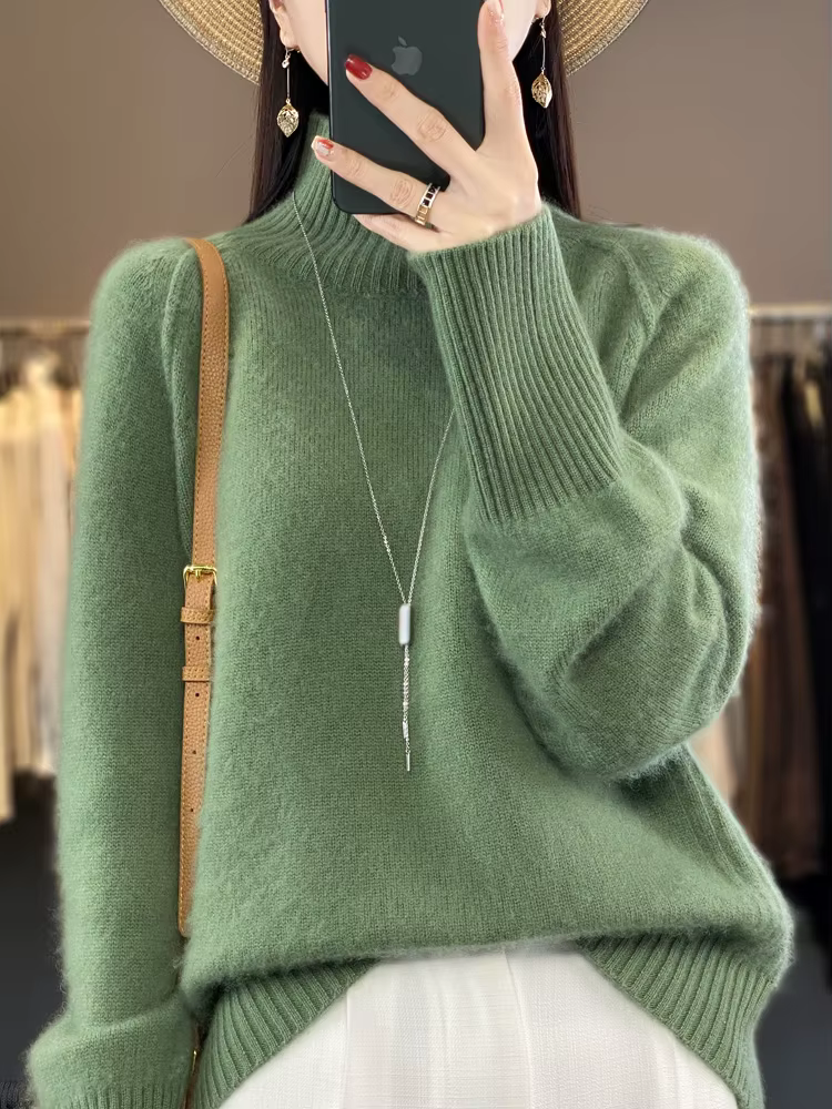 Femmes pull en cachemire 100% laine mérinos tricoté pull automne hiver col montant tricots femme dou