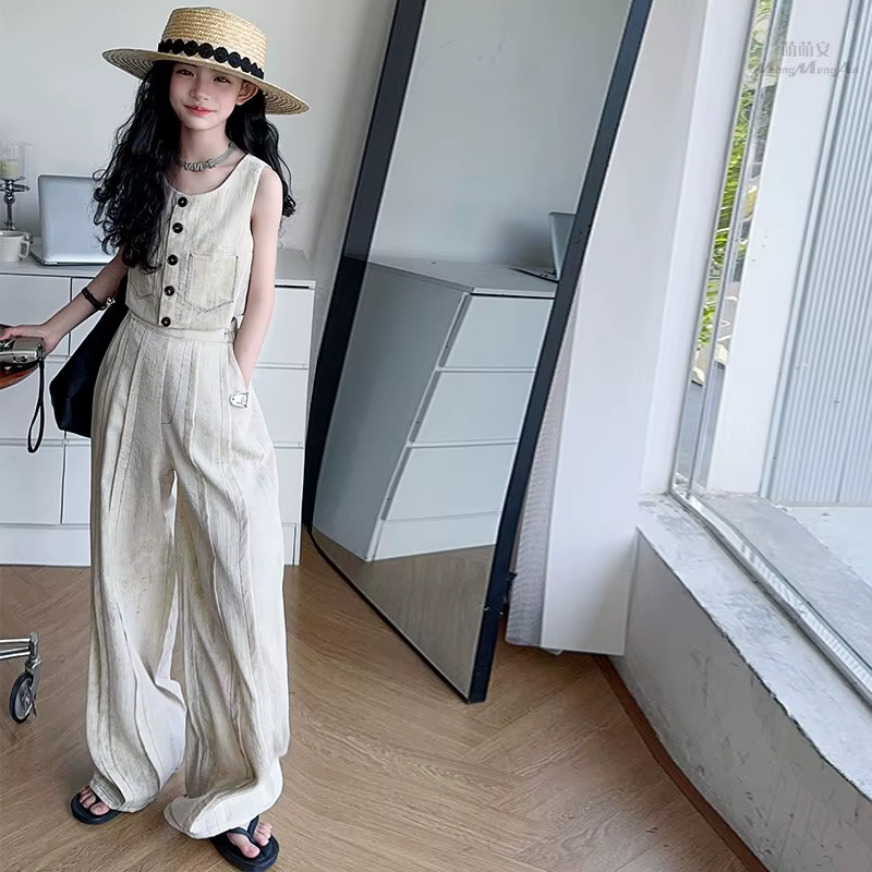 Ensemble de vêtements d'été pour adolescentes de 4 à 14 ans, gilet sans manches + pantalon décontrac