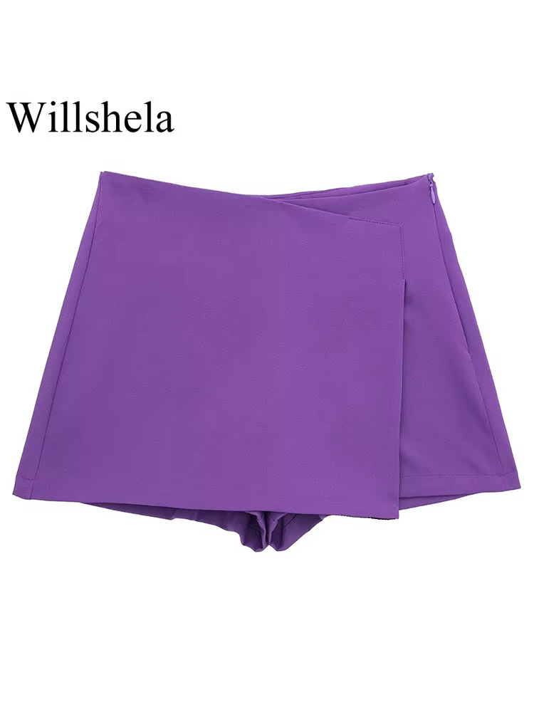 Willshela femmes mode solide asymétrique côté fermeture éclair jupes Shorts Vintage taille haute fem