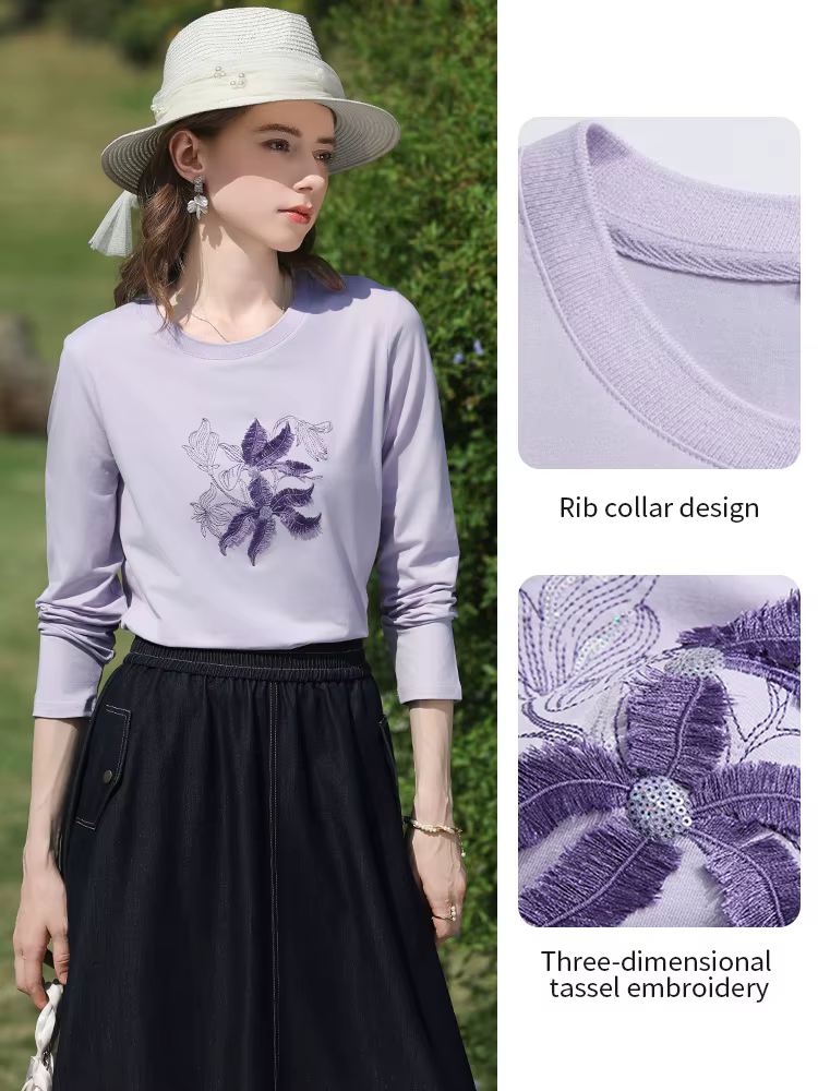 I BELIEVE YOU T-shirt à manches longues lilas pour femme, collection Printemps 2026, avec broderie f