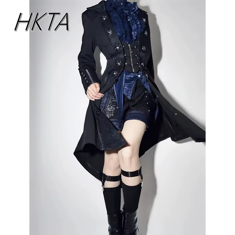 High Sense – Trench-Coat Y2k pour hommes et femmes, Robe gothique foncée, manteaux longs Lolita, vêt
