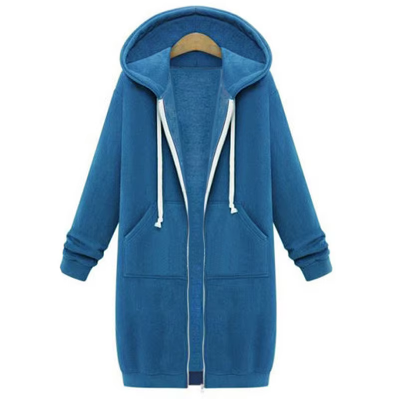 2025 Women's Autumn Winter ThickenHoodies Parkas Loose Hooded Jackets Zipper Pocket Maxi Size Sweats