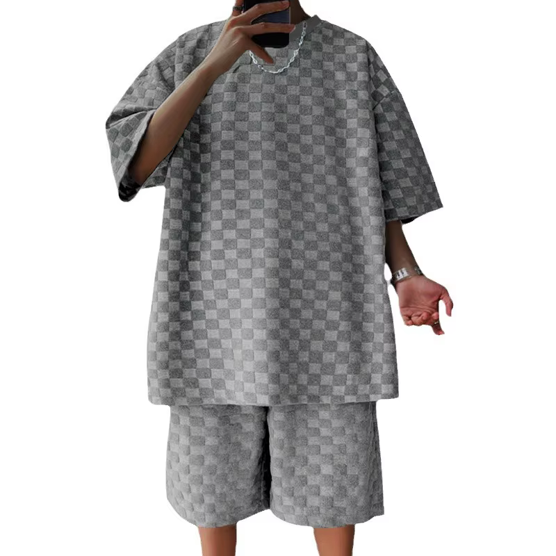 Ensemble échiquier à carreaux pour hommes, sports et loisirs, été, européen et américain, respirant,