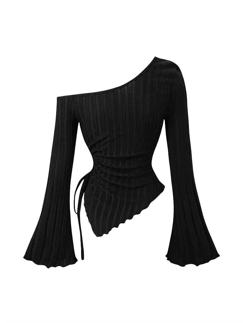 T-shirt manches longues pour femmes, épaules dénudées, coupe cintrée, décontracté, style de rue, asy
