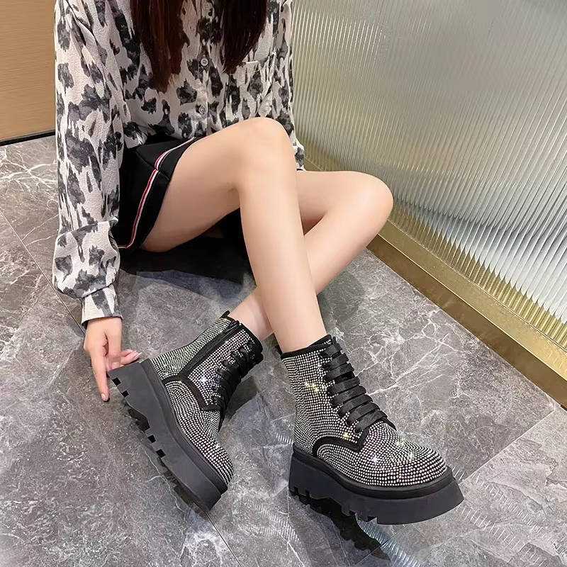 Bottes de rinçage de luxe pour femmes, chaussures plates à l'offre elles optiques, diamant d'eau, cr