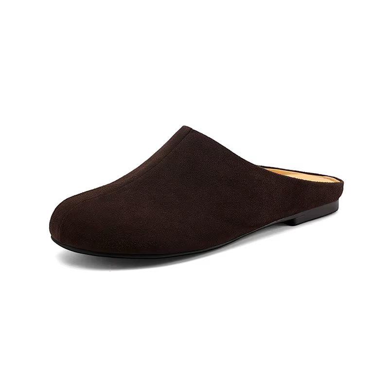 SmallHut Nouvelle Tendance 2026 Mules d'été pour femme en daim de vache, coloris Noir, Kaki, Chocola
