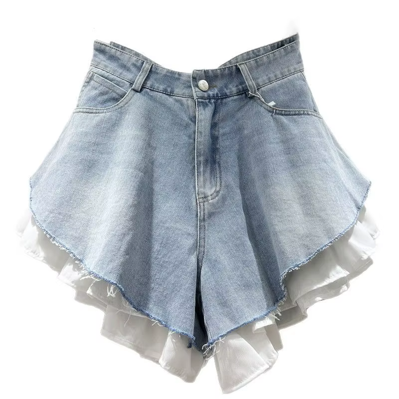 WTHT nouvelle mode femmes Patchwork ourlet lavage Denim Shorts 2025 été à la mode taille haute a-lig