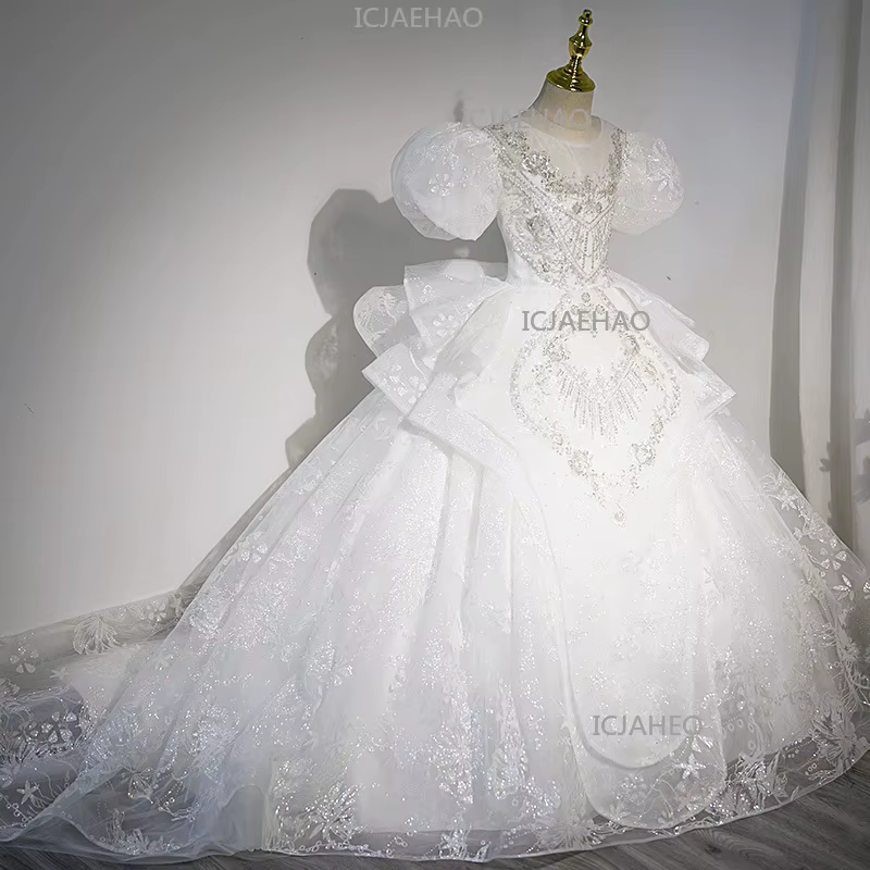 Robe de princesse pour filles 2026, tenue de demoiselle d'honneur blanche pour mariage, costume de s