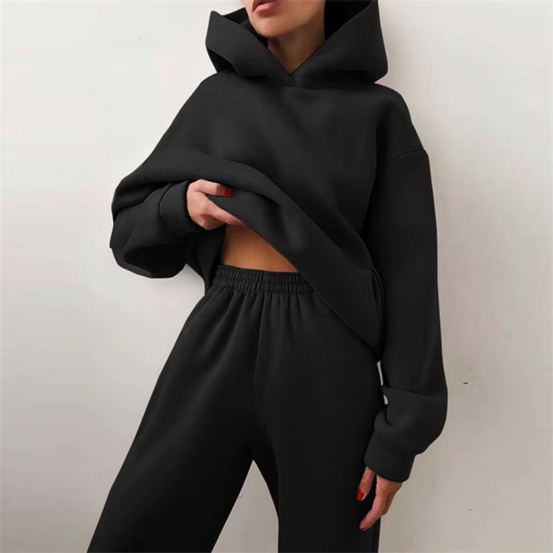 Sweat à capuche PVD deux pièces pour femme, sweat à capuche décontracté, pulls monochromes, ensemble