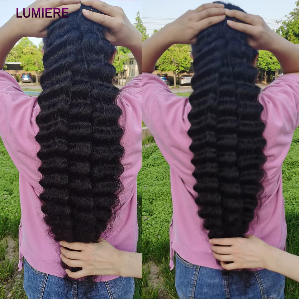 Lumiere-Mèches Péruviennes Naturelles Remy 3/4 Noires, Cheveux Ondulés, Double Trame, 10 à 30 Pouces