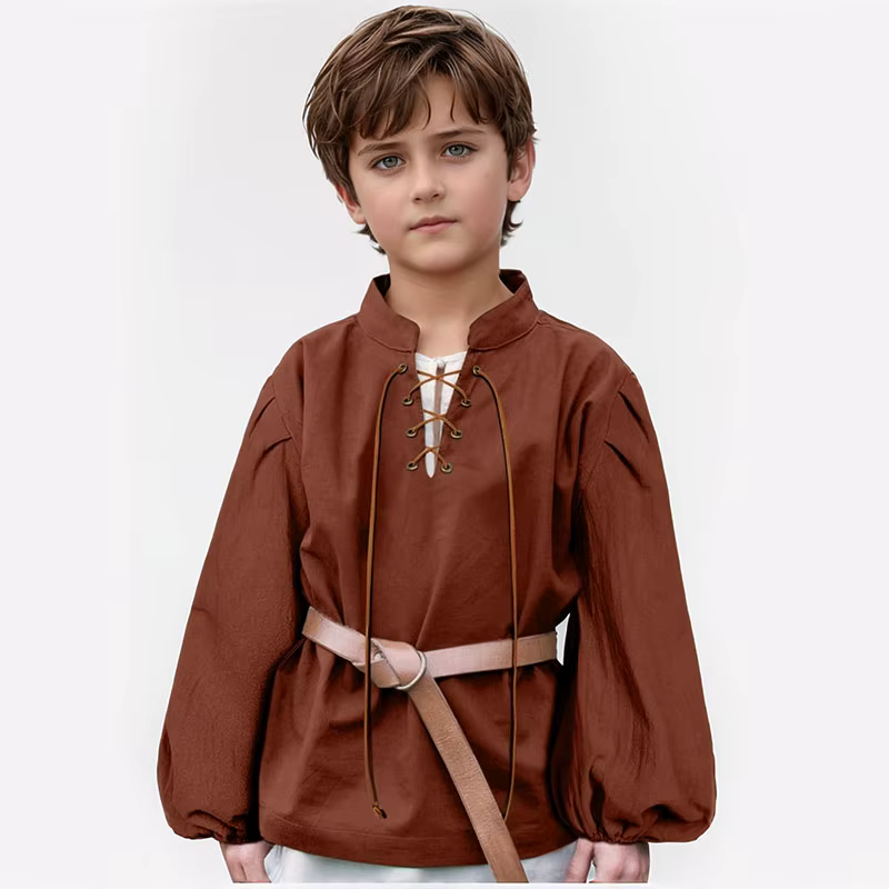 Chemise de Pirate médiévale pour garçons, Costume de la Renaissance à lacets pour Halloween, Jacobit