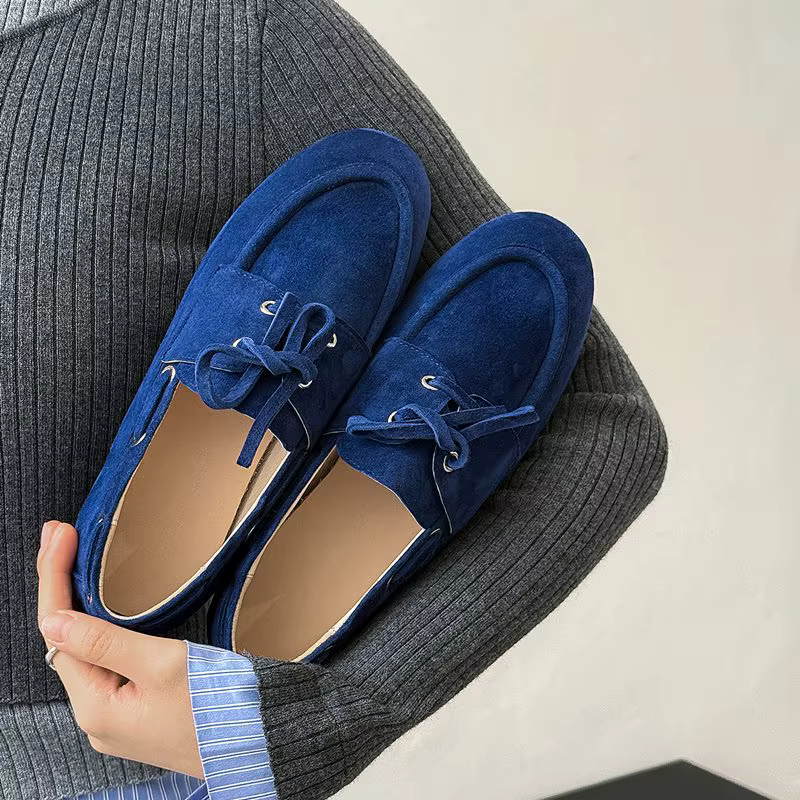 MORAZORA – mocassins en cuir suédé pour femmes, 3 couleurs, chaussures plates à lacets, bout rond, c