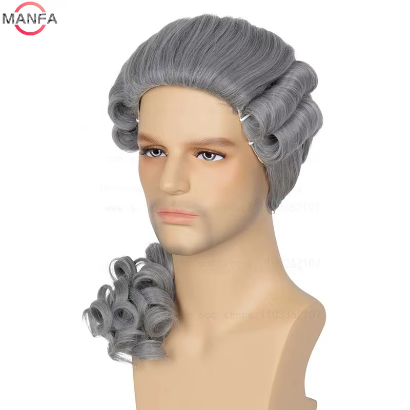 Perruque de Cosplay synthétique bouclée pour avocat, juge, gris, blanc, noir, de luxe, historique, l