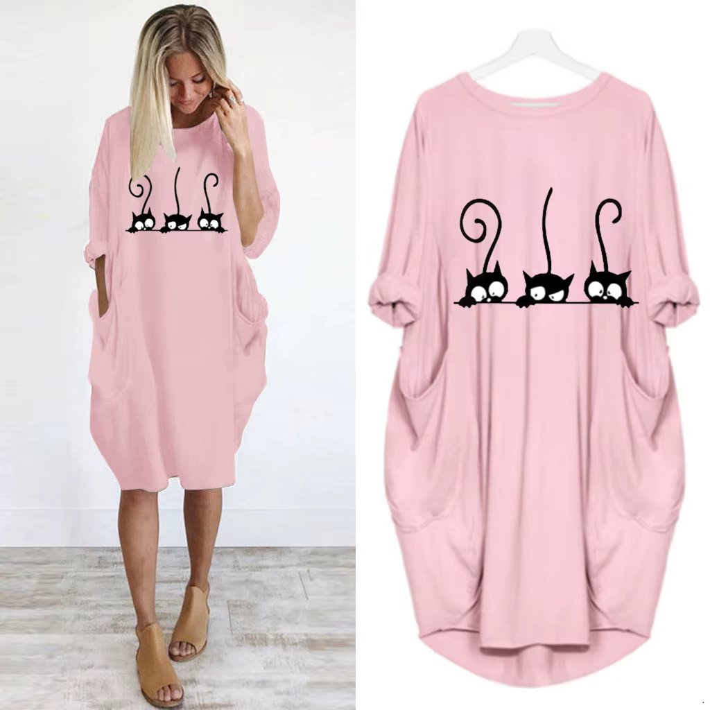 Robe ample à manches longues pour femmes, grande taille, automne hiver, décontractée, col rond, coul