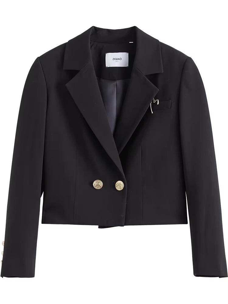 Ziqiao-blazers courts à manches régulières pour femmes, col imbibé d'automne, vestes de printemps à