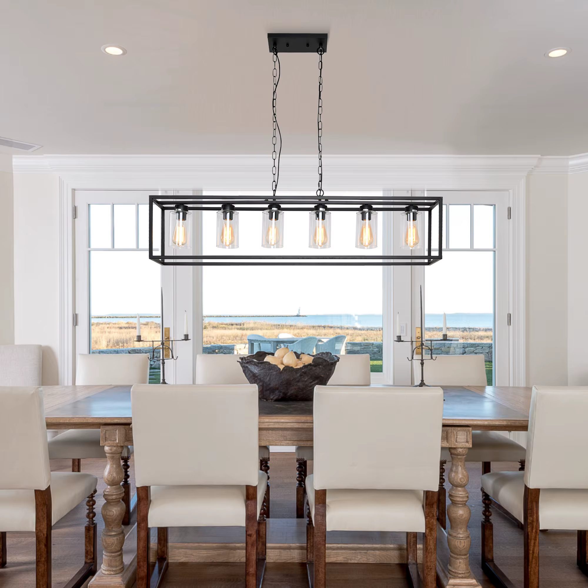 Lustres rectangulaires avec abat-jour en verre, luminaires de salle à manger, îlot de cuisine, lampe
