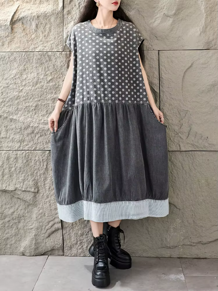 Amax LuluE 2026 Robes d'été amples pour femmes, style vintage classique à pois, design japonais, col