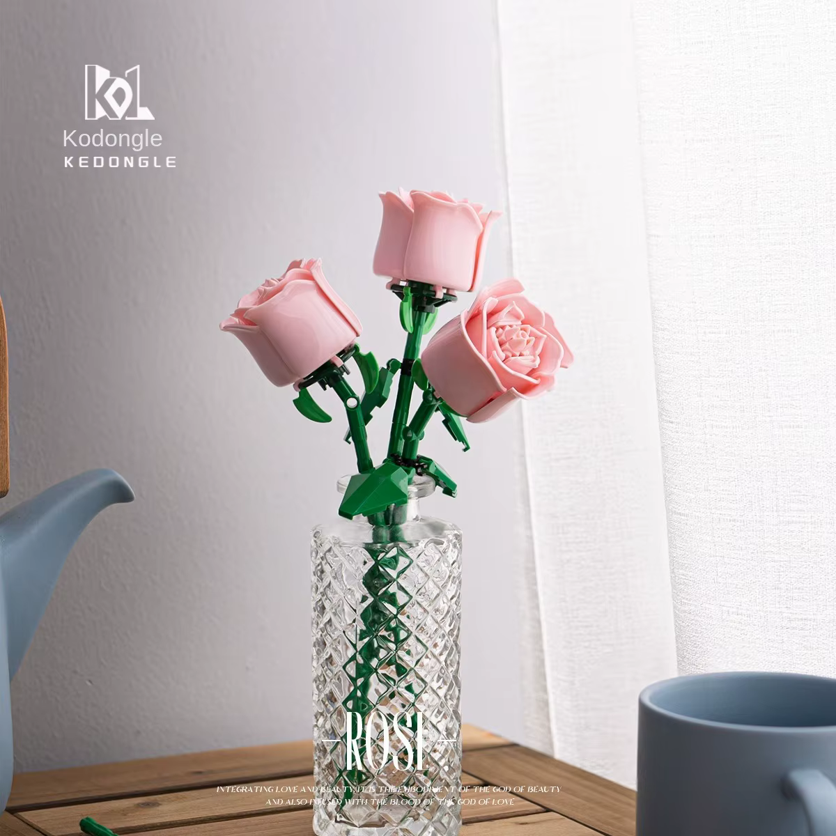 Blocs de construction de roses pour la saint-valentin, bouquet immortel, puzzle, pièces, jouet, déco