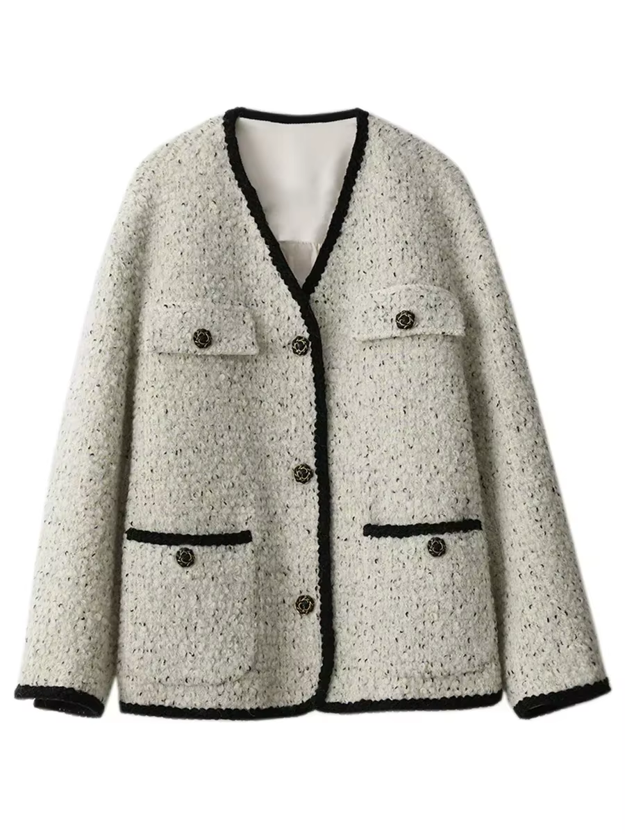 CHIC VEN – manteau en laine pour femme, veste Vintage à simple boutonnage, col en v, pardessus de bu