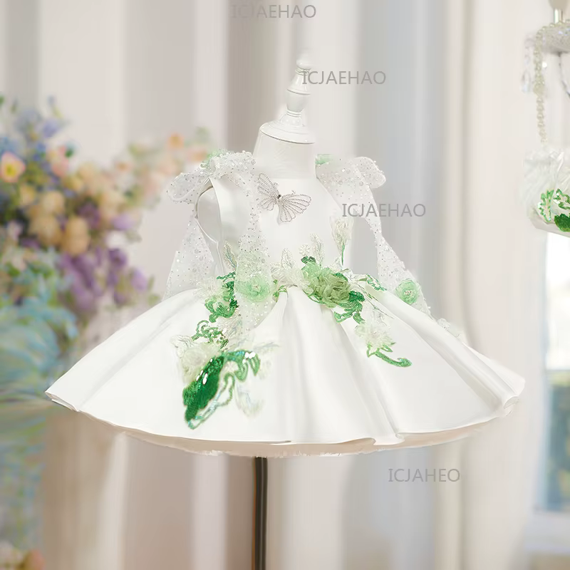 Nouvelle Robe de Princesse pour Bébé Fille 2026, Robe Tutu à Fleurs et Perles pour Fête d'Anniversai