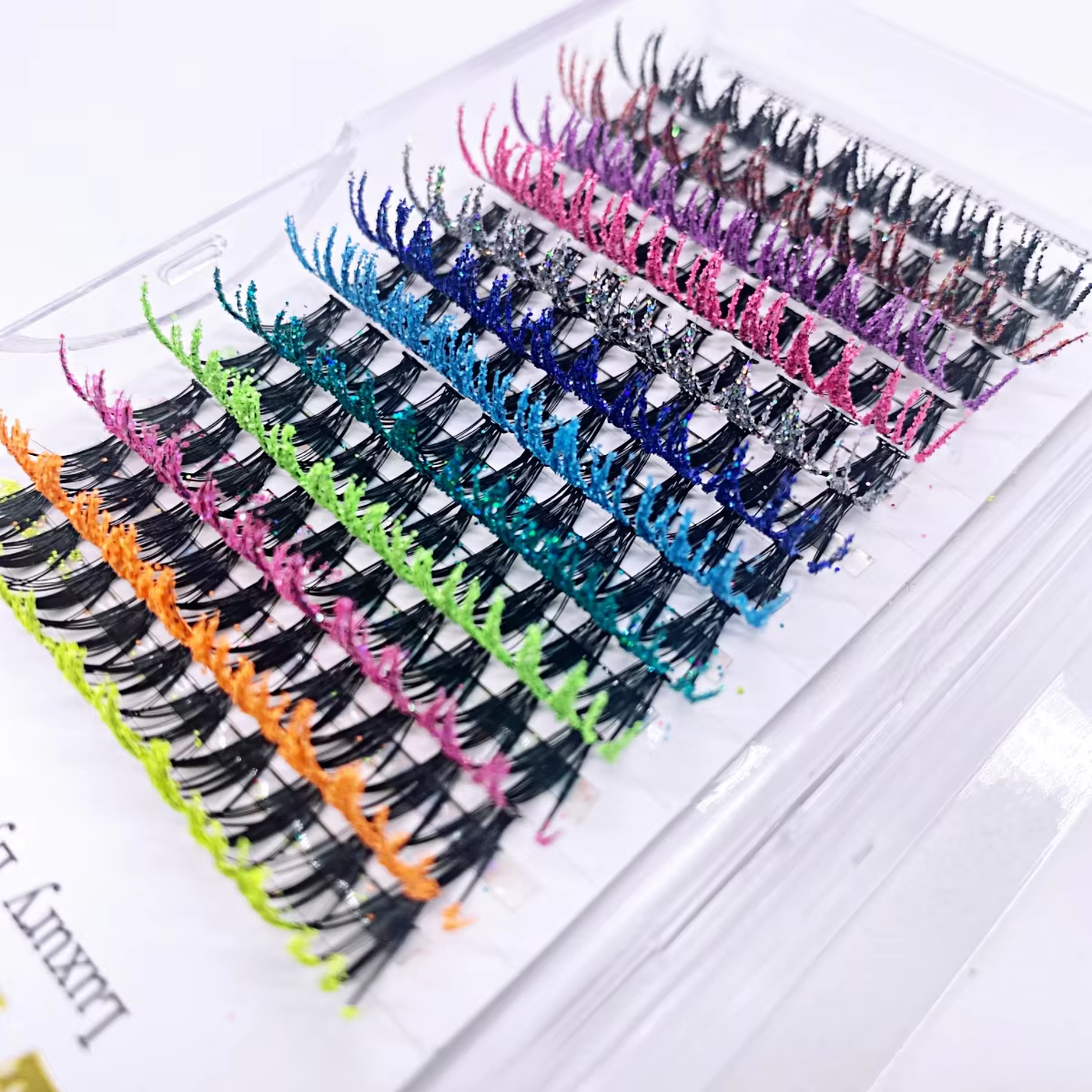 Extension de faux cils individuels à paillettes colorées, Volume russe, éventail préfabriqué, noël, 