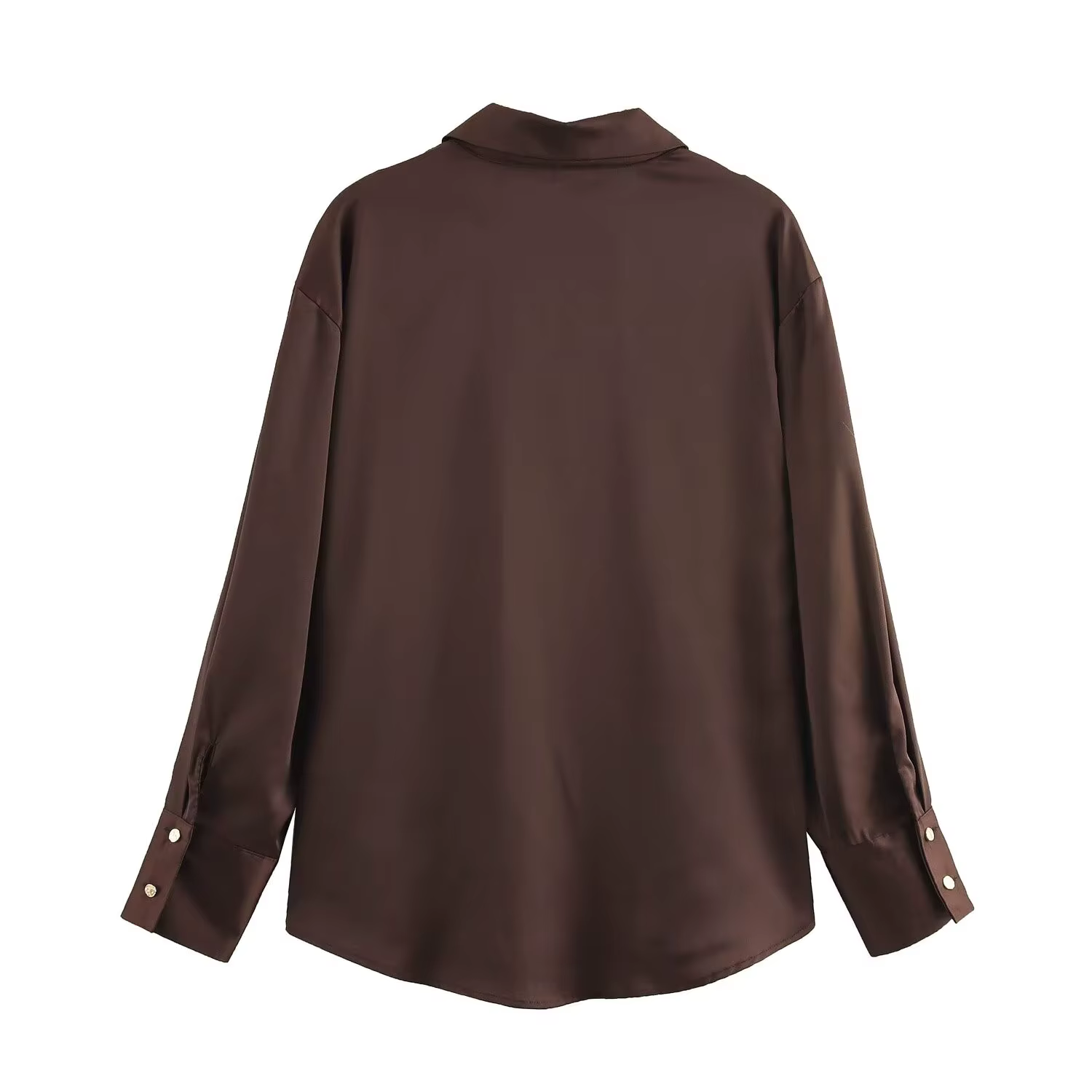 DUOPERI femmes mode Satin marron Blouse revers cou manches longues Vintage femme Chic dame chemises