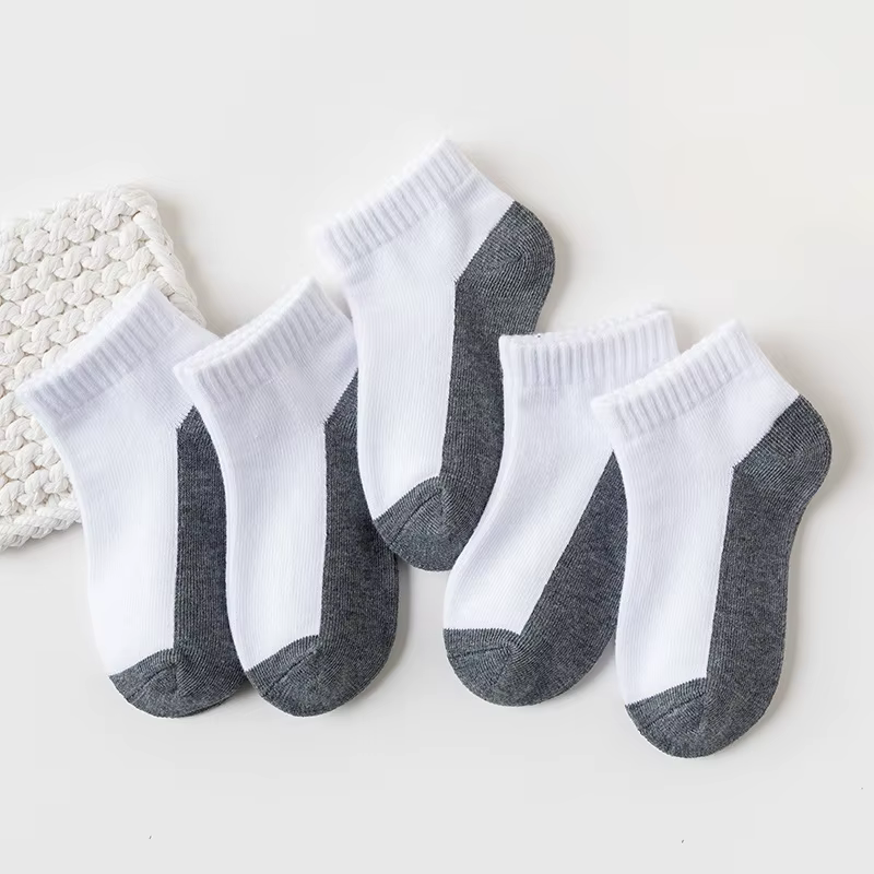 12 paires de chaussettes courtes basique pour enfants - design blanc et gris, respirantes - adaptées