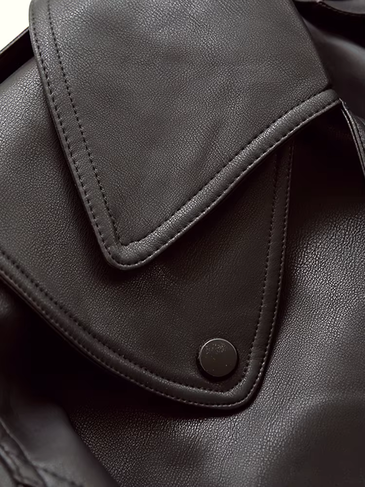FTLZZ blouson de motard en similicuir femme, col rabattu, PU, Streetwear, ample, vêtement d'extérieu