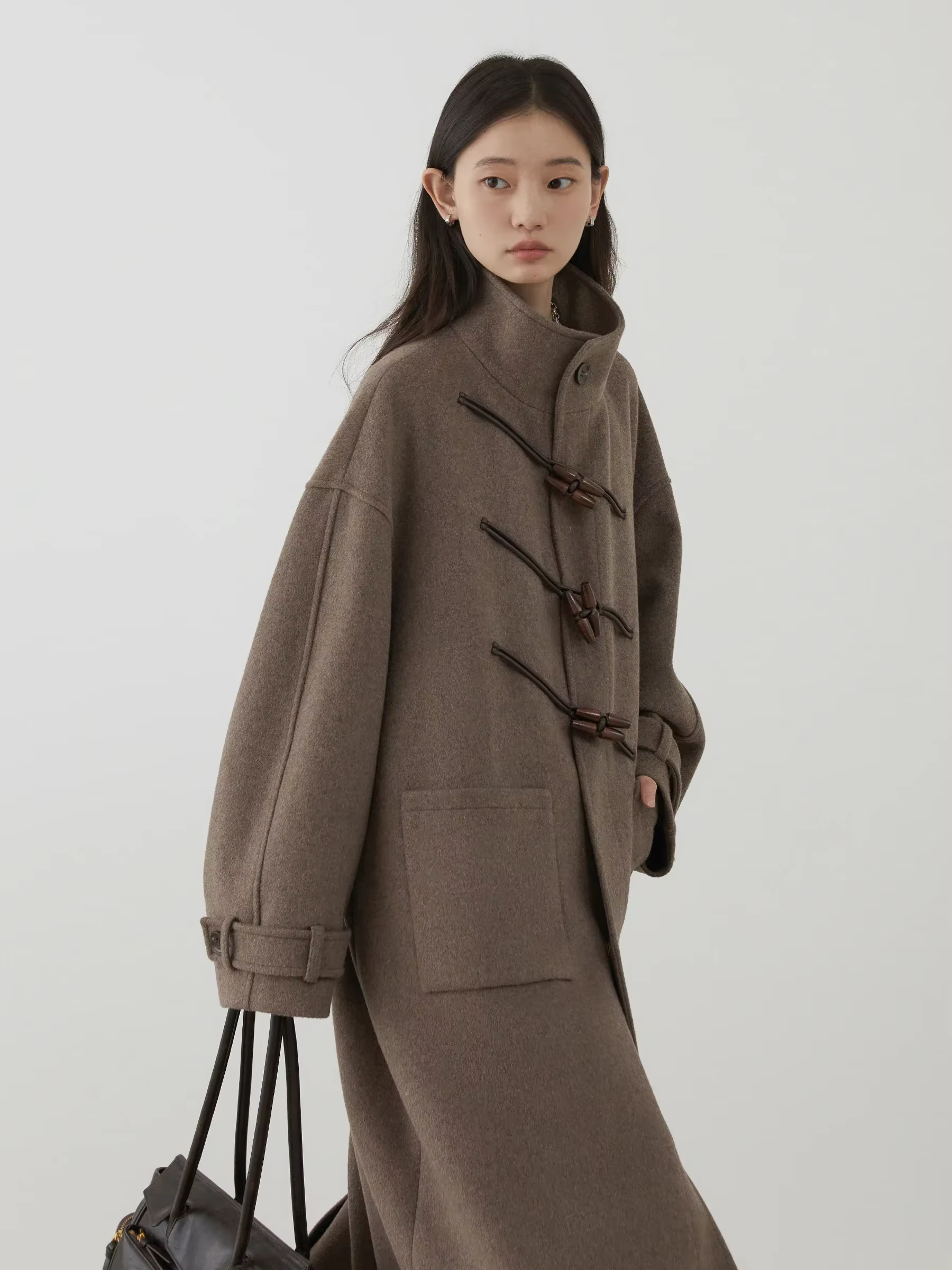 CHIC VEN-Pardessus long en laine boutonné pour femme, col montant, corne de vache, simple boutonnage