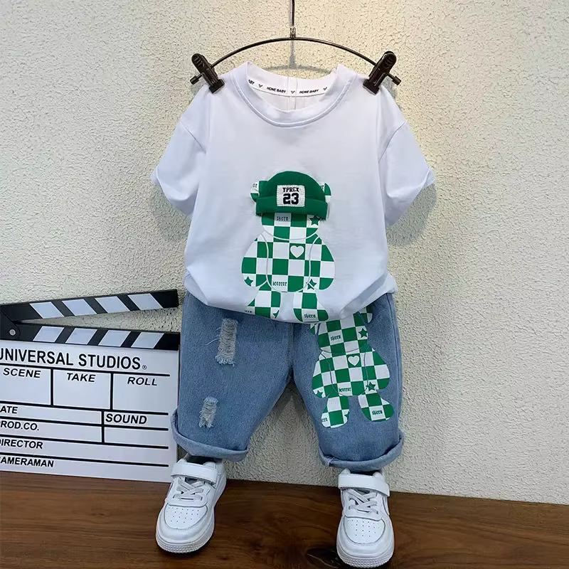 Ensemble de vêtements d'été pour bébés garçons, T-shirt ours + pantalon court, ensemble 2 pièces pou