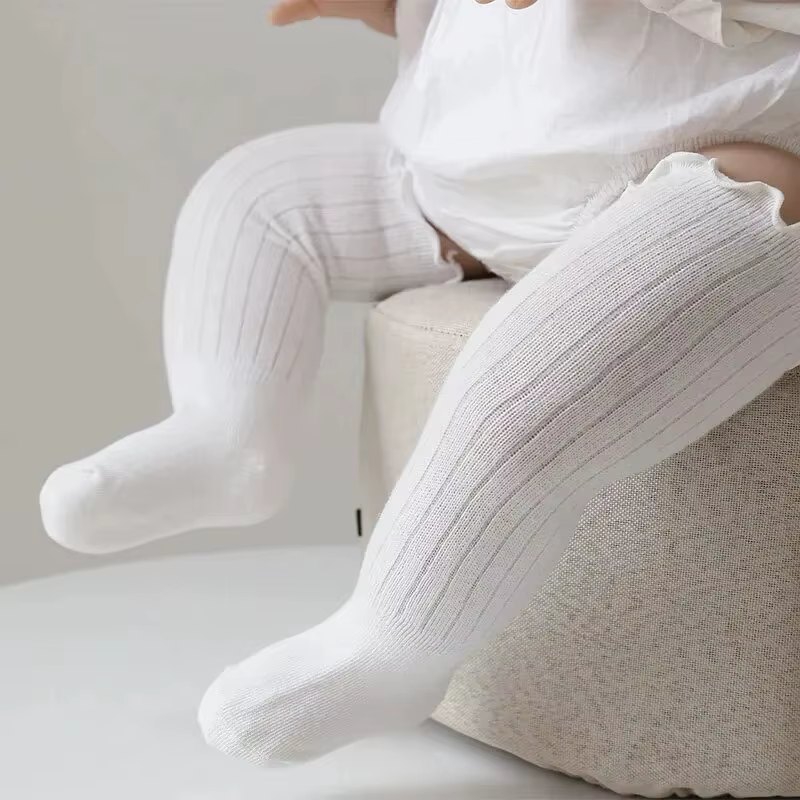 3 paires/lot bébé filles chaussettes dentelle froufrous solide coton longue genou haute enfants chau