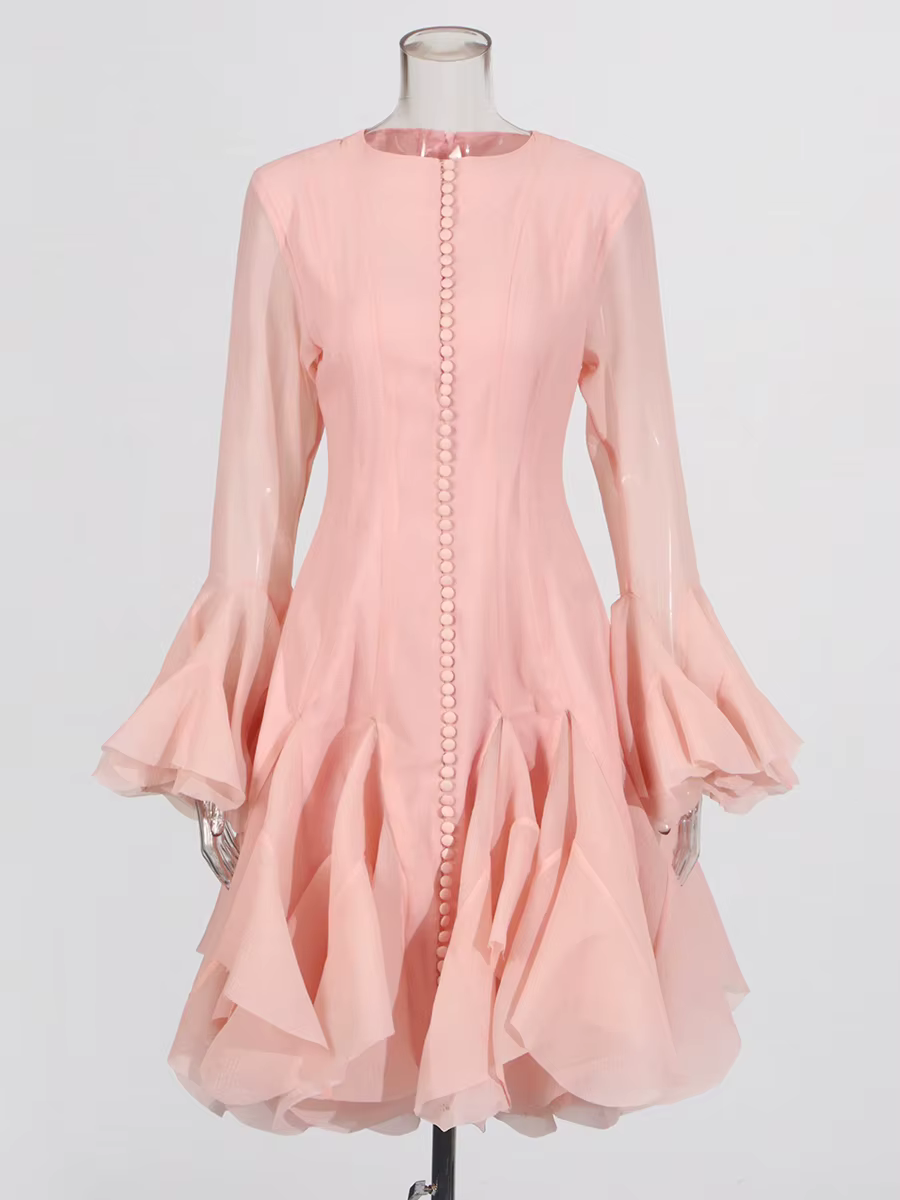 TWOTWINSTYLE – robe plissée irrégulière pour femmes, Patchwork, mode, manches longues lanterne, tail