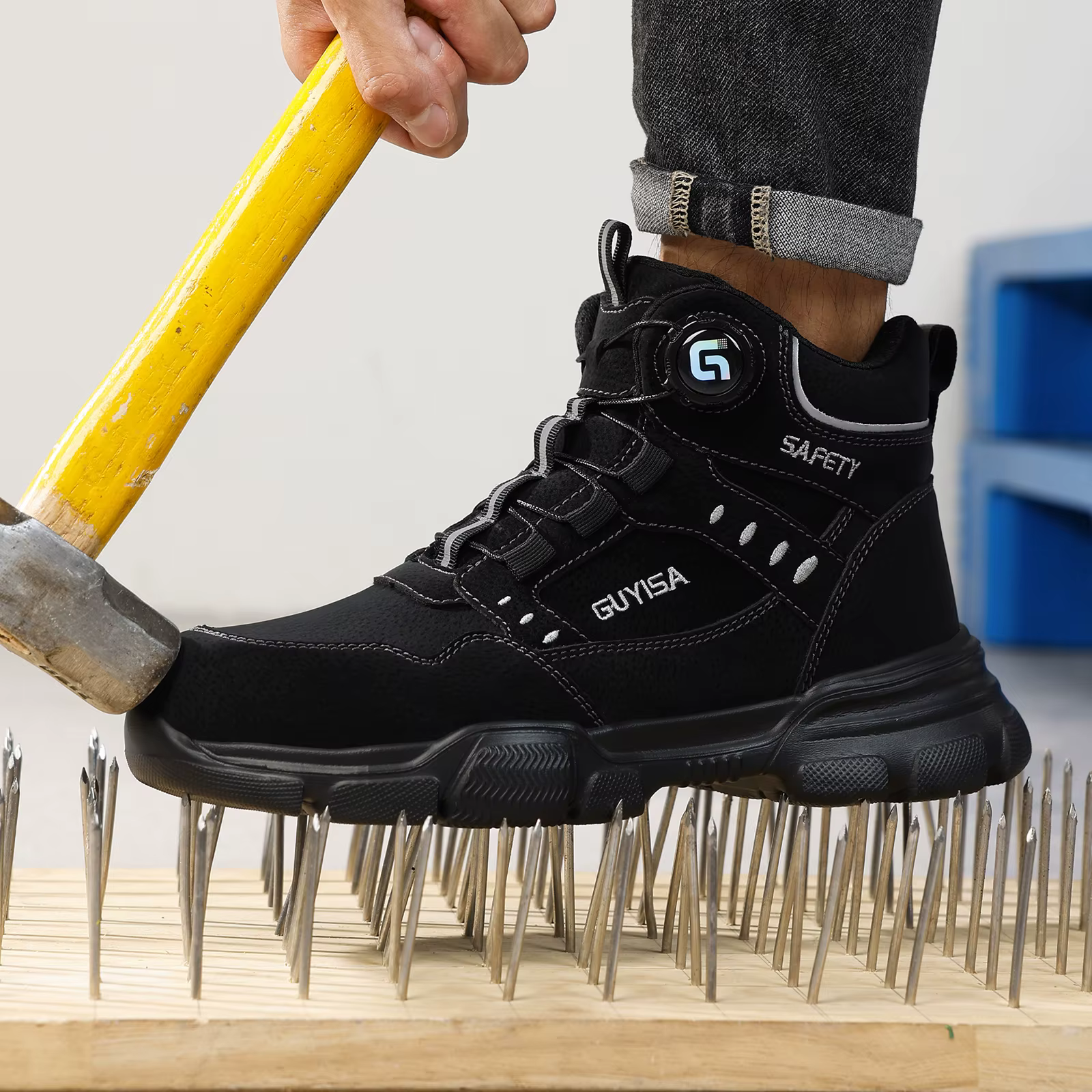 Chaussures de travail GUYISA pour hommes à embout en acier, anti-écrasement et anti-perforation, kak