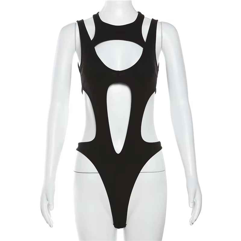 Sylcue noir mystérieux Sexy discothèque chaude creux tout-Match Cool personnalité à la mode Mature b
