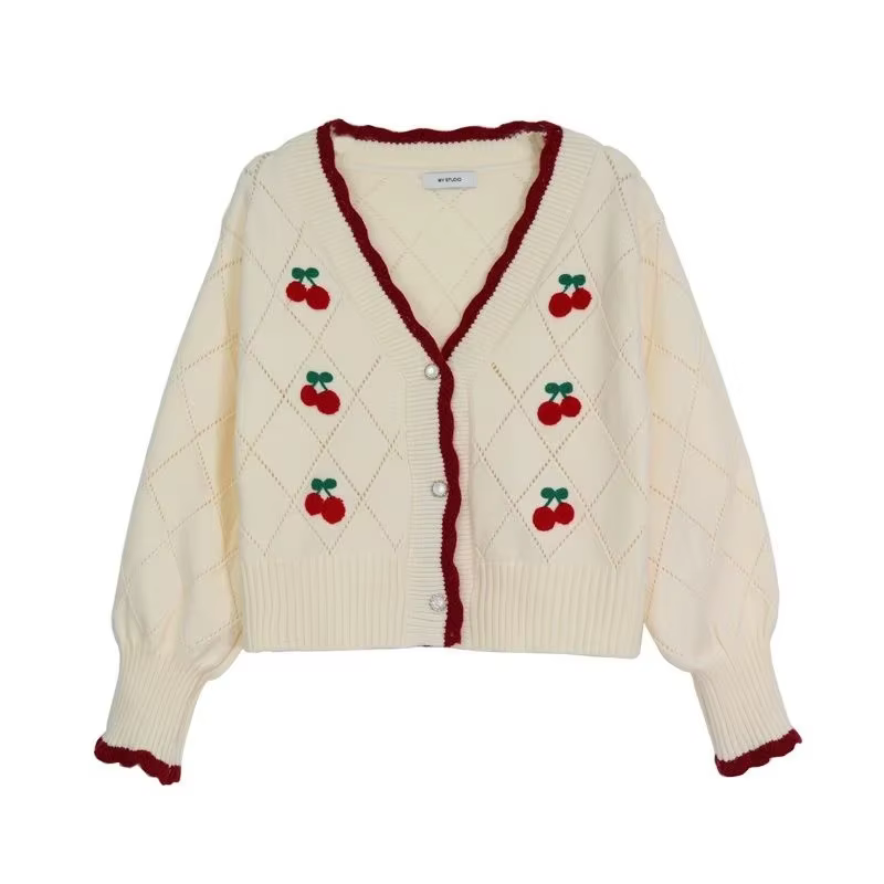 Cardigan tricoté à manches longues et col en v pour femme, haut décontracté, ample, boutons floraux,