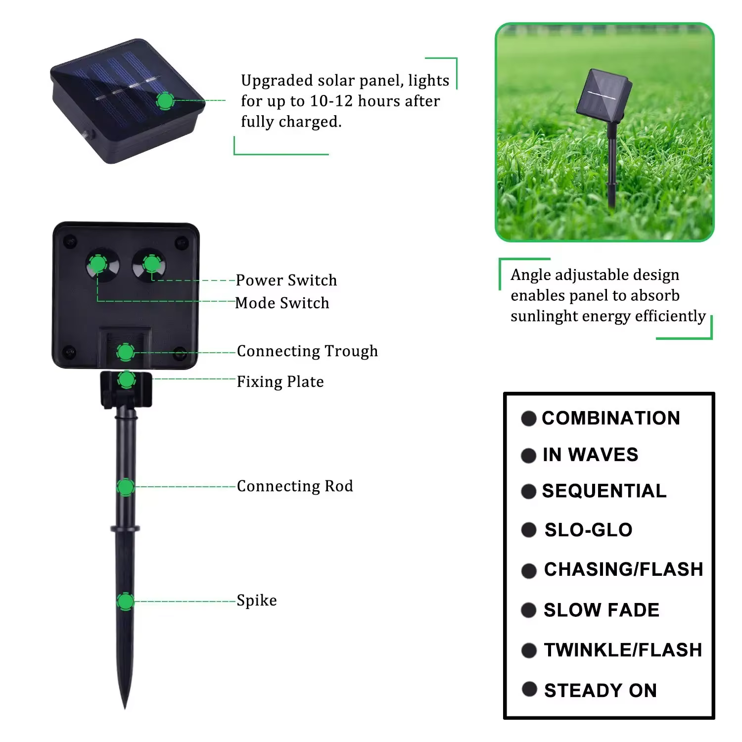 Guirlande solaire d'extérieur LED guirlande féerique 8 modes jardin cour fête décoration de noël lam