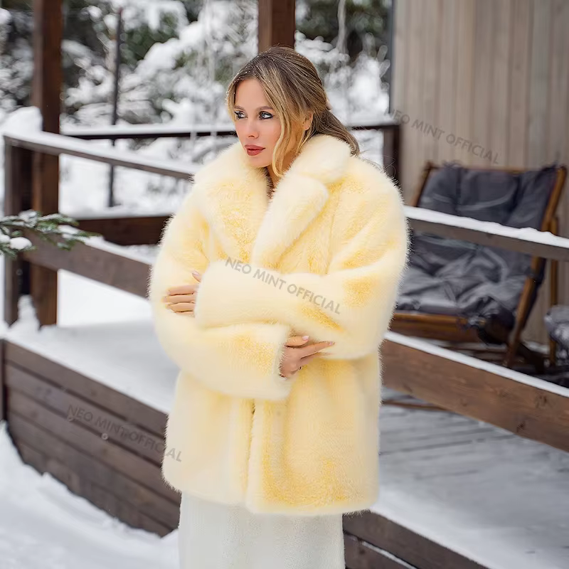 Neo Mint femmes hiver 2024 haute qualité luxe fausse fourrure manteau épaissir chaud pardessus vêtem