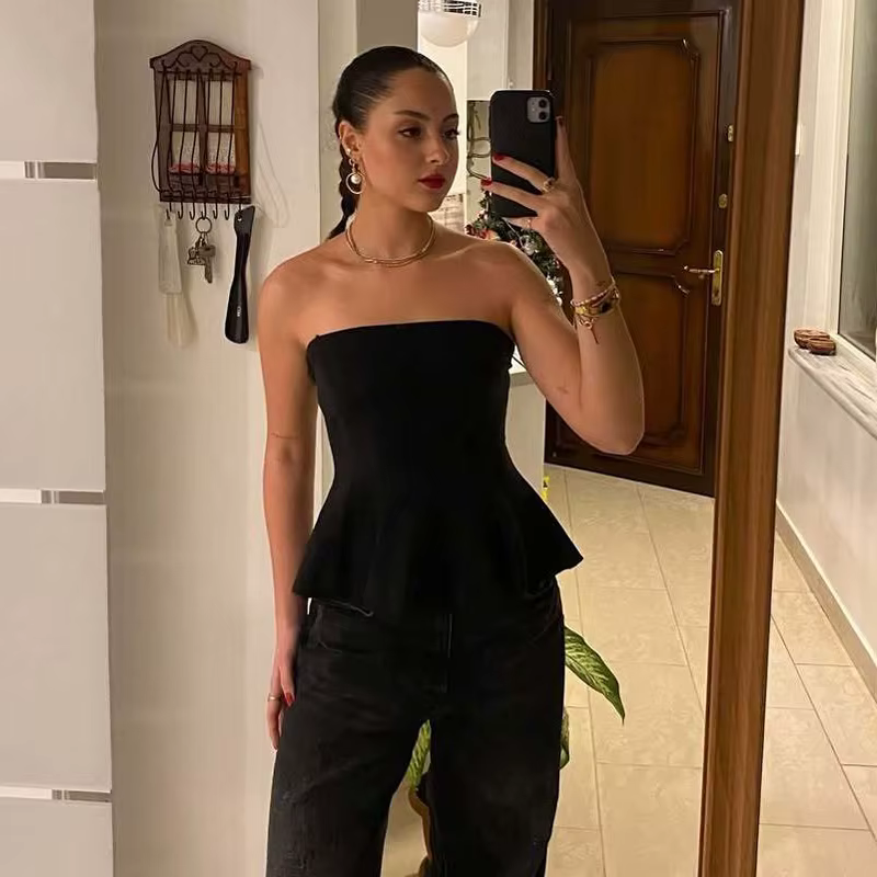 HXAO Corset haut court femmes sans bretelles jaune débardeur été dos nu rose bustiers fête Bustier s