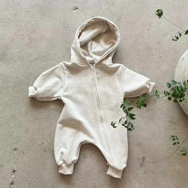 Combinaison à capuche avec poche pour bébé, vêtements pour nouveau-né, barboteuse confortable à capu