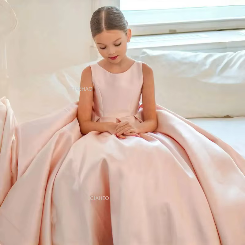 Robe de soirée longue en Satin pour filles, sans manches, Style français, robe de soirée princesse f