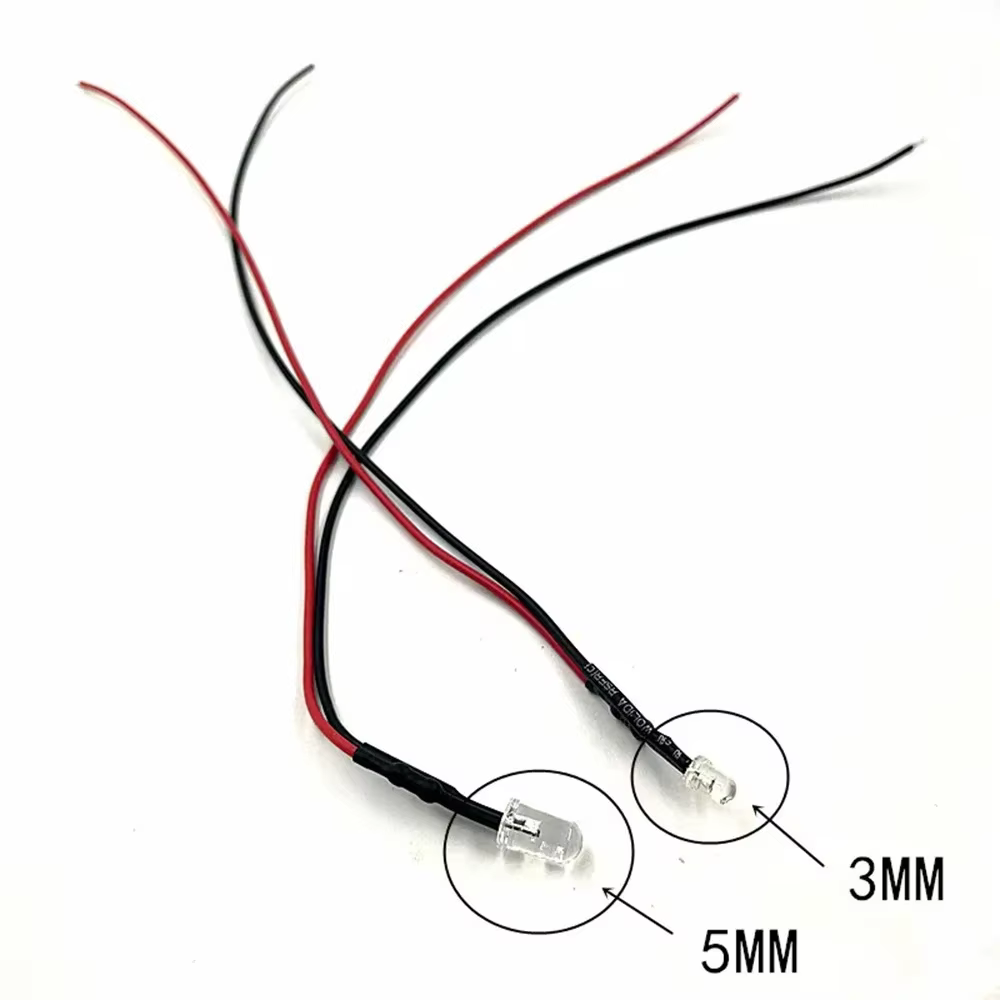 10 pièces 3mm 5mm scintillement 9V-12V DC pré-câblé eau clair bougie led rouge jaune bleu vert blanc