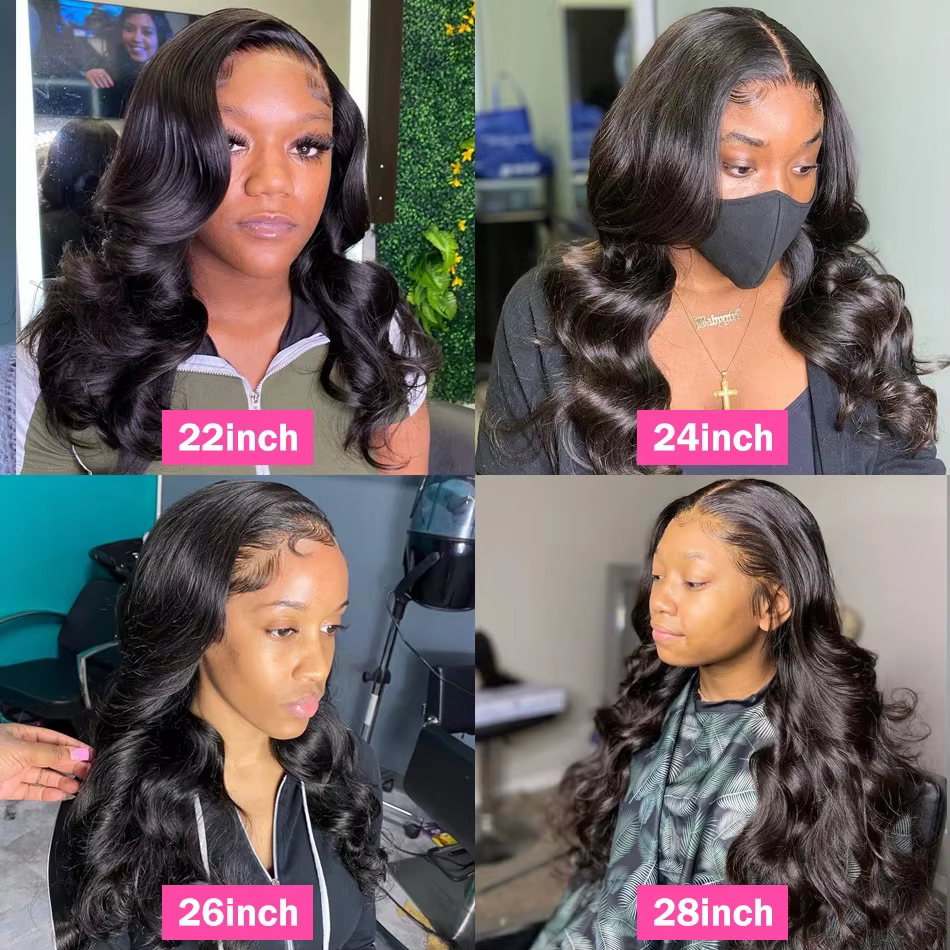 Perruque Full Lace Wig Body Wave Brésilienne Naturelle, 34 Pouces, Pre-Plucked, Transparent, Bling,