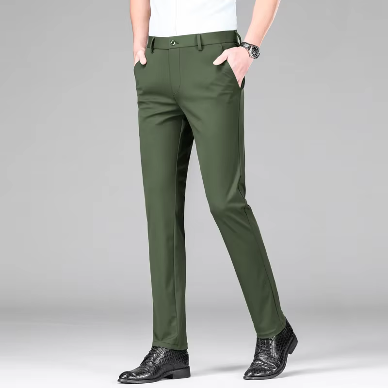 Pantalon de costume d'affaires en soie glacée pour hommes, haute élasticité, vert armée, bleu, élast