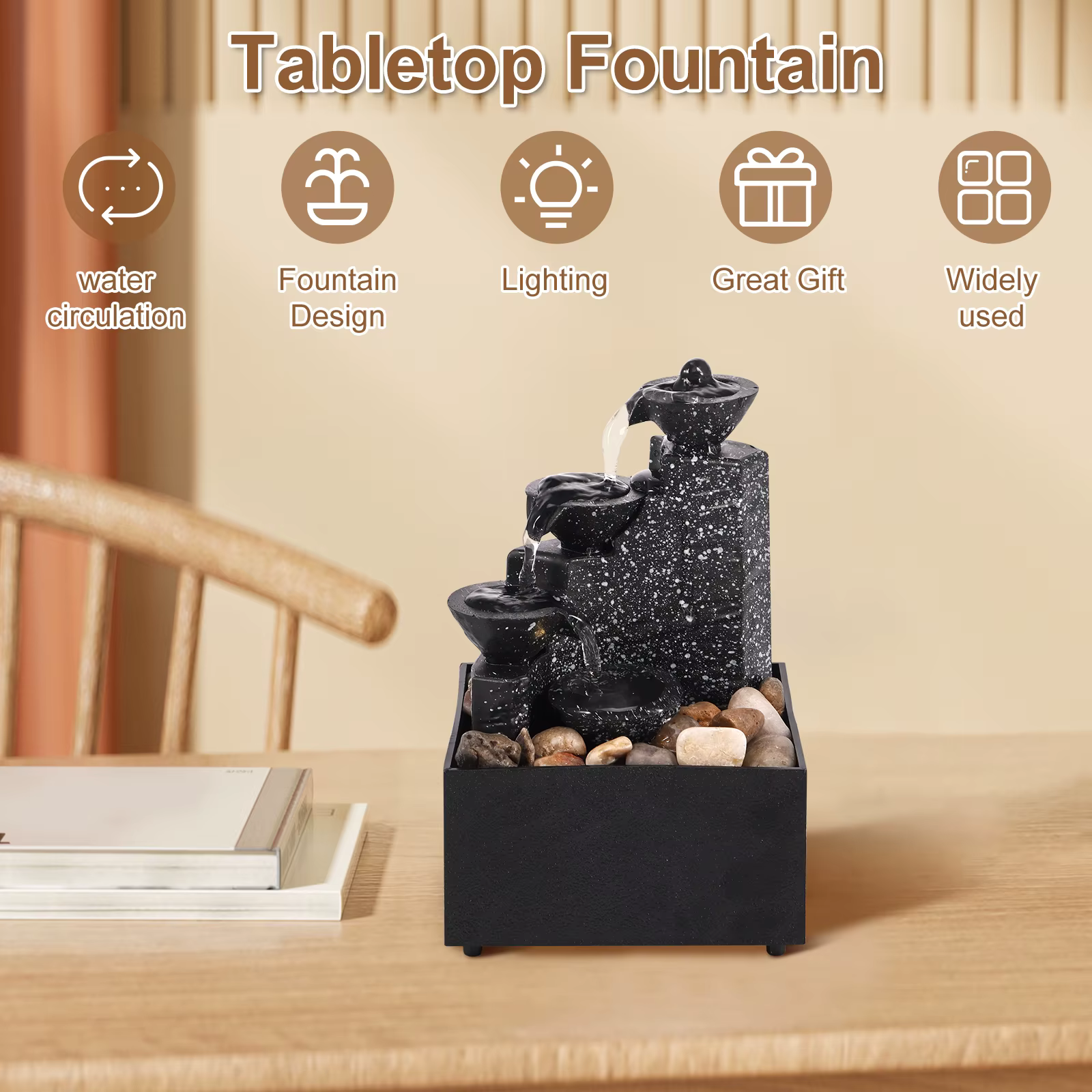 Cascade de table, décoration de maison, Relaxation, méditation, fontaine de bureau avec lumières dou