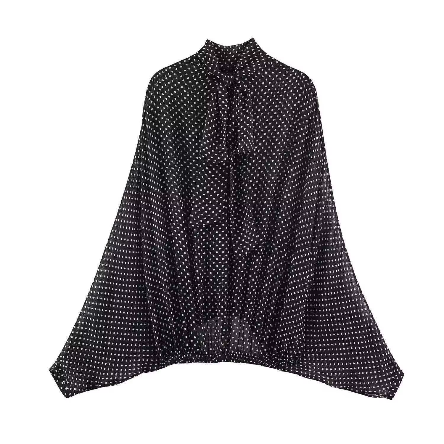 Ensemble deux pièces Streetwear pour femmes, chemisier à pois avec nœud papillon, jupe longue, chemi