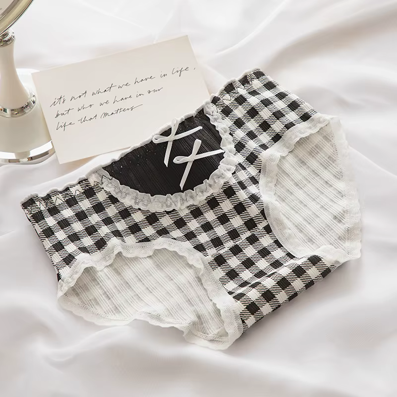 Culotte en coton pour femmes, sous-vêtement taille moyenne, Lingerie noire, nœud papillon, collectio