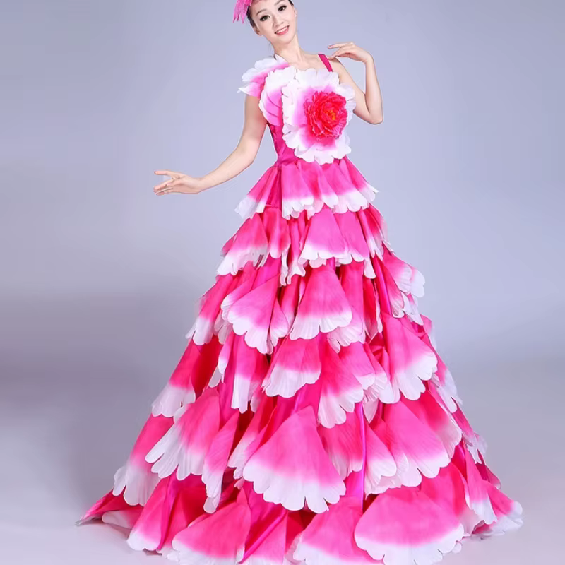 Robe de Flamenco 180/360/720 degrés, jupe gitane de danse moderne, robe à gros pétales pour femmes, 