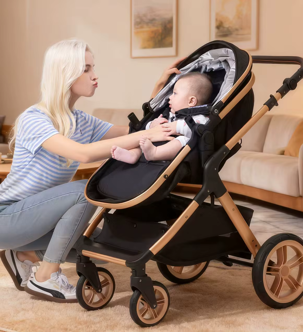 Système de poussette 3 en 1 pour bébé, poussette légère pour nouveau-nés, pliable compacte, poussett