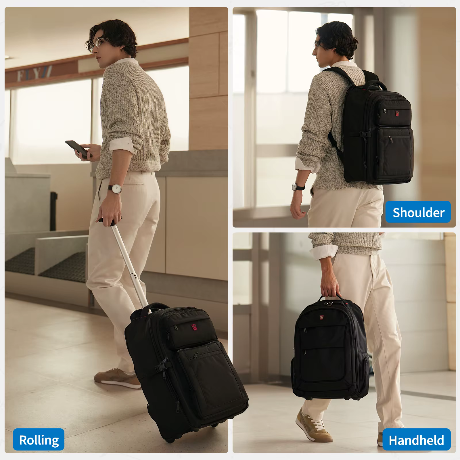 OIWAS – sac à dos de voyage d'affaires à la mode, avec fonction levier et rouleau, ensemble de voyag